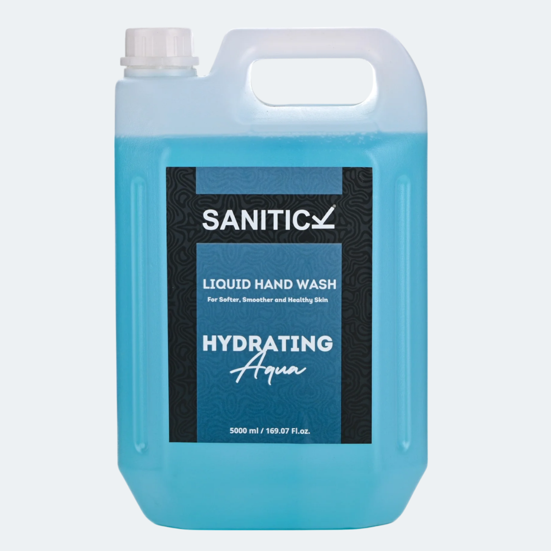 Blue liquid handwash bottle in a 5 litre refill pack size