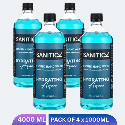 Blue liquid handwash refill pack with hydrating aqua graphic