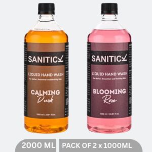 Sanitick Liquid Handwash Refill Pack | Blooming Rose & Calming Dusk | 2 Litres (Combo Pack of 2x1 Litre)