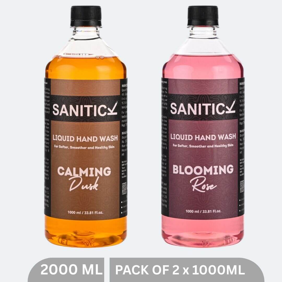 Sanitick Liquid Handwash Refill Pack | Blooming Rose & Calming Dusk | 2 Litres (Combo Pack of 2x1 Litre)
