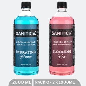 Sanitick Liquid Handwash Refill Pack | Blooming Rose & Hydrating Aqua | 2 Litres (Combo Pack of 2x1 Litre)