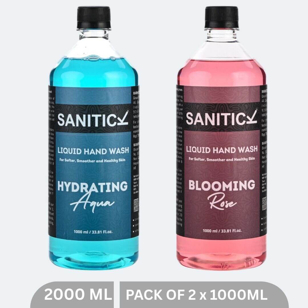 Sanitick Liquid Handwash Refill Pack | Blooming Rose & Hydrating Aqua | 2 Litres (Combo Pack of 2x1 Litre)