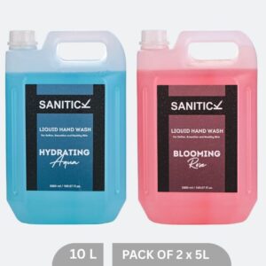 Sanitick Liquid Handwash Refill Can | Blooming Rose & Hydrating Aqua | 10 Litre (Combo Pack of 2x5 Litre)