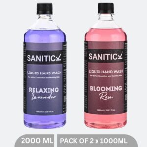 Sanitick Liquid Handwash Refill Pack | Blooming Rose & Relaxing Lavender | 2 Litres (Combo Pack of 2x1 Litre)