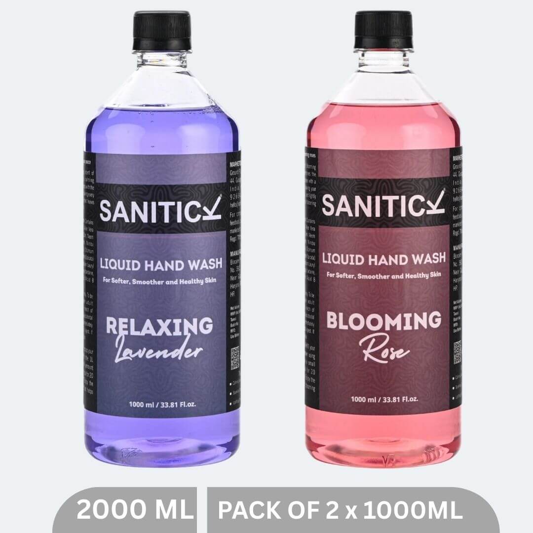 Sanitick Liquid Handwash Refill Pack | Blooming Rose & Relaxing Lavender | 2 Litres (Combo Pack of 2x1 Litre)