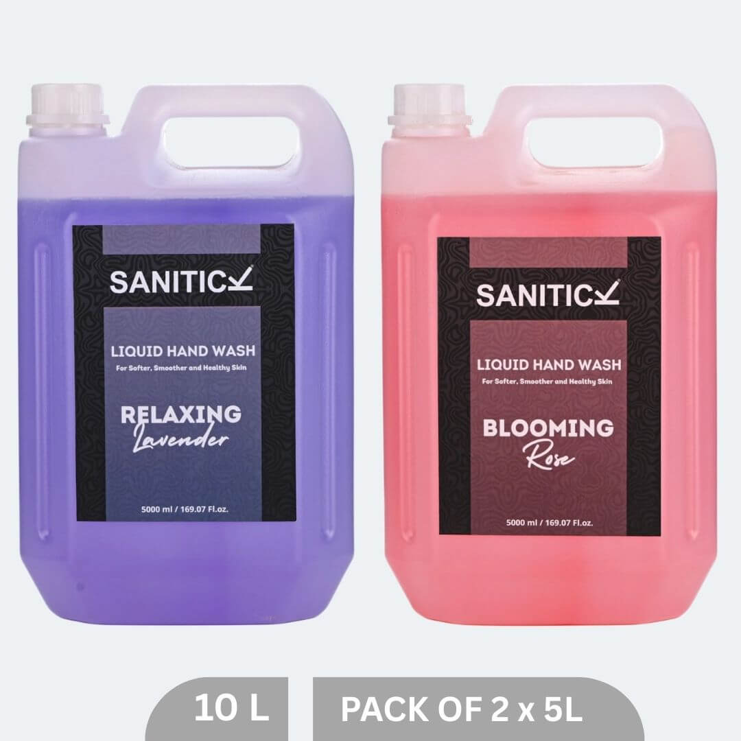 Sanitick Liquid Handwash Refill Can | Blooming Rose & Relaxing Lavender | 10 Litre (Combo Pack of 2x5 Litre)