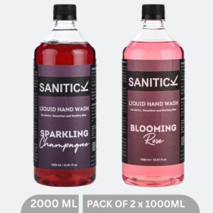 Sanitick Liquid Handwash Refill Pack | Blooming Rose & Sparkling Champagne | 2 Litres (Combo Pack of 2x1 Litre)