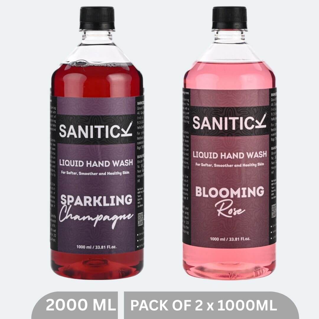 Sanitick Liquid Handwash Refill Pack | Blooming Rose & Sparkling Champagne | 2 Litres (Combo Pack of 2x1 Litre)
