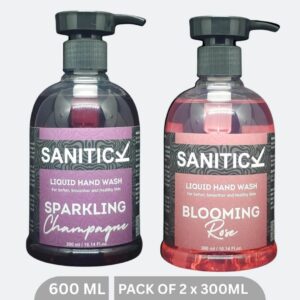 Sanitick Liquid Handwash | Blooming Rose & Sparkling Champagne | 600ml (Combo Pack of 2x300ml)