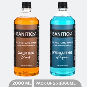 Sanitick Liquid Handwash Refill Pack | Calming Dusk & Hydrating Aqua | 2 Litres (Combo Pack of 2x1 Litre)