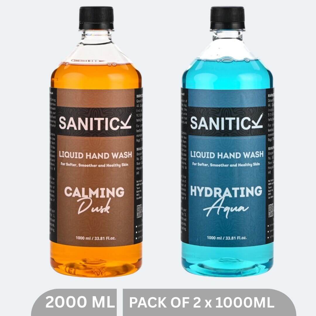 Sanitick Liquid Handwash Refill Pack | Calming Dusk & Hydrating Aqua | 2 Litres (Combo Pack of 2x1 Litre)