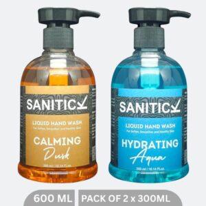 Sanitick Liquid Handwash | Calming Dusk & Hydrating Aqua | 600ml (Combo Pack of 2x300ml)