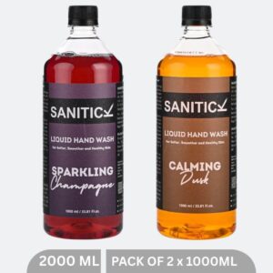 Sanitick Liquid Handwash Refill Pack | Calming Dusk & Sparkling Champagne | 2 Litres (Combo Pack of 2x1 Litre)
