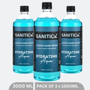 Sanitick Liquid Handwash Refill Pack | Hydrating Aqua | 3 Litres (Pack of 3x1 Litre)