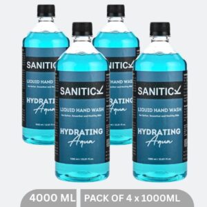 Sanitick Liquid Handwash Refill Pack | Hydrating Aqua | 4 Litres (Pack of 4x1 Litre)