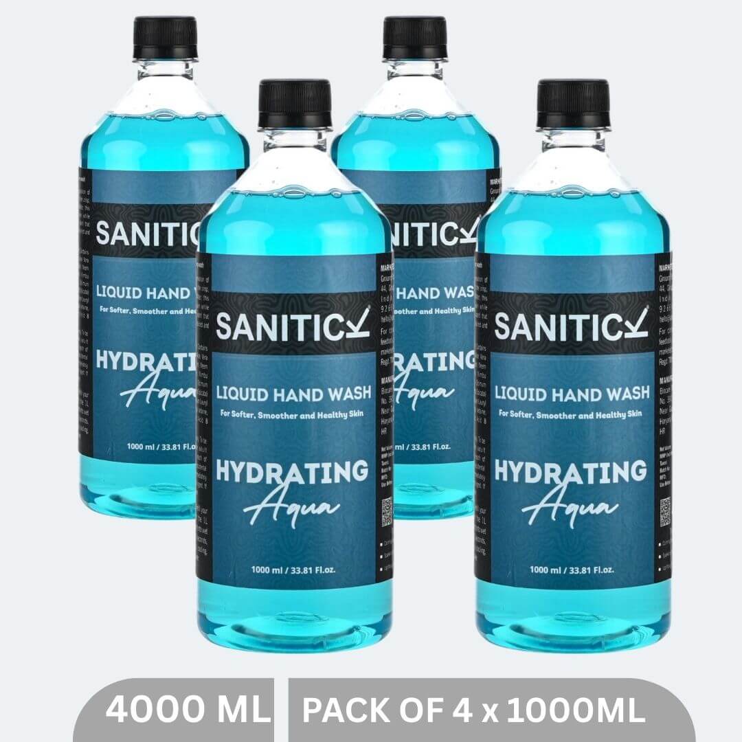 Sanitick Liquid Handwash Refill Pack | Hydrating Aqua | 4 Litres (Pack of 4x1 Litre)