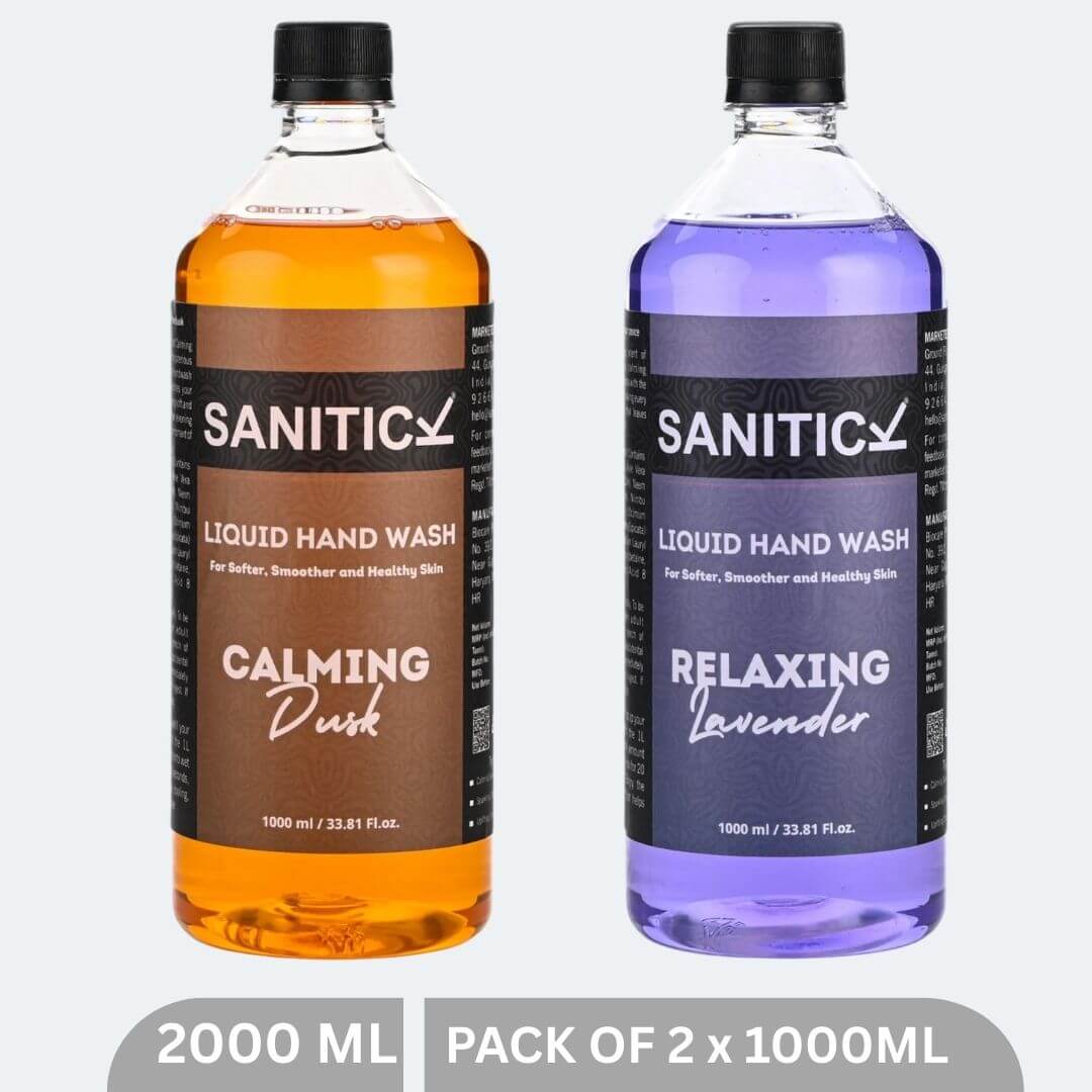 Sanitick Liquid Handwash Refill Pack | Relaxing Lavender & Calming Dusk | 2 Litres (Combo Pack of 2x1 Litre)