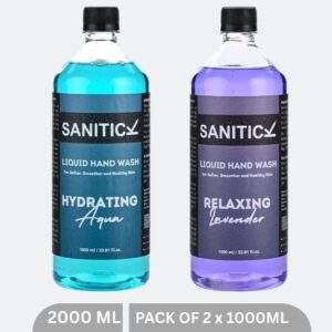 Sanitick Liquid Handwash Refill Pack | Relaxing Lavender & Hydrating Aqua | 2 Litres (Combo Pack of 2x1 Litre)