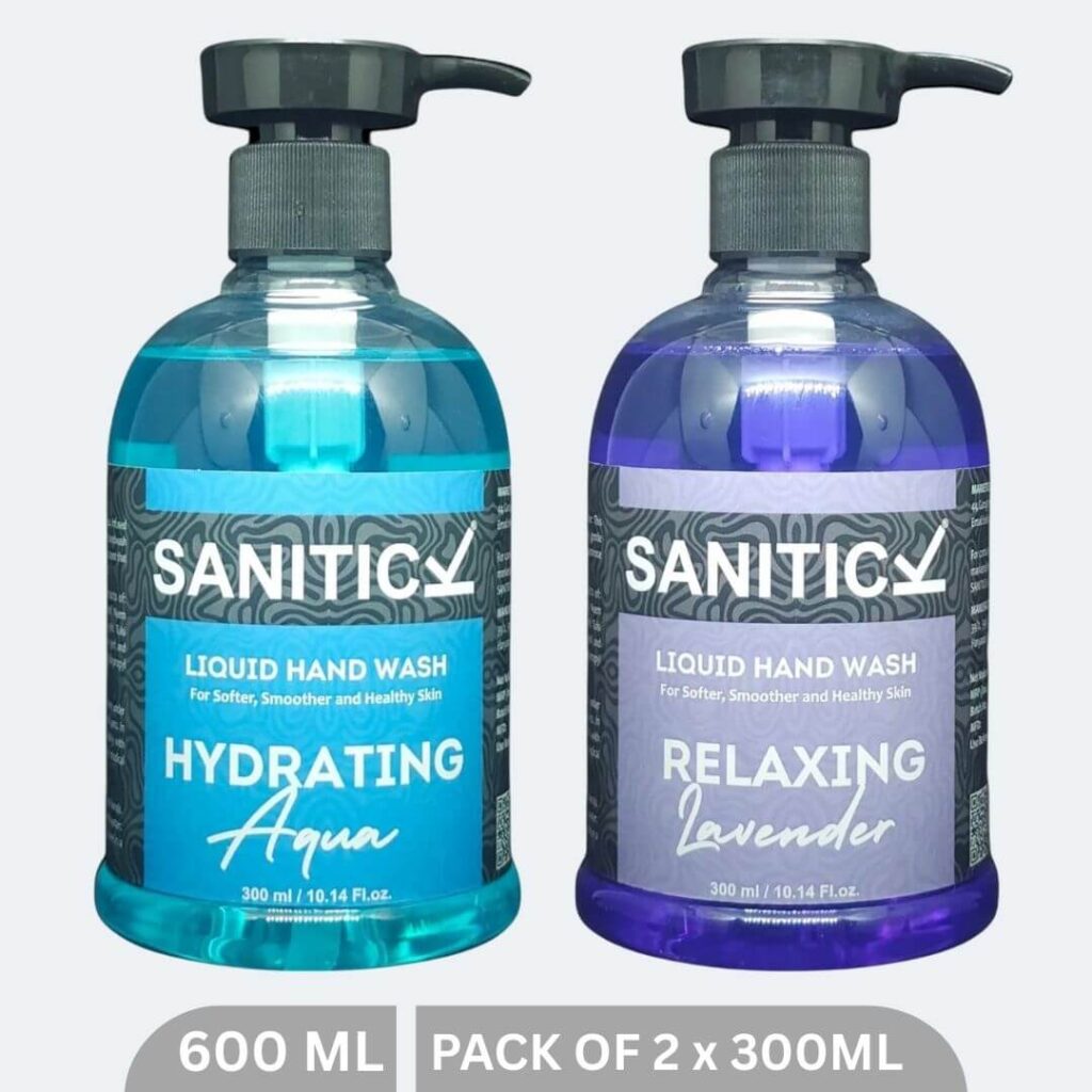 Sanitick Liquid Handwash | Relaxing Lavender & Hydrating Aqua | 600ml (Combo Pack of 2x300ml)