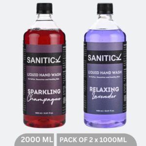 Sanitick Liquid Handwash Refill Pack | Relaxing Lavender & Sparkling Champagne | 2 Litres (Combo Pack of 2x1 Litre)
