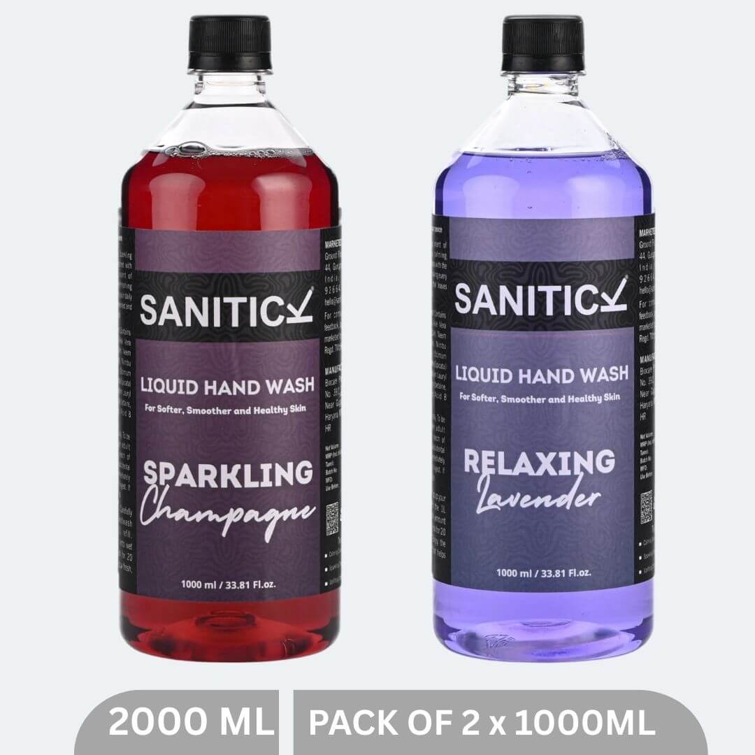 Sanitick Liquid Handwash Refill Pack | Relaxing Lavender & Sparkling Champagne | 2 Litres (Combo Pack of 2x1 Litre)