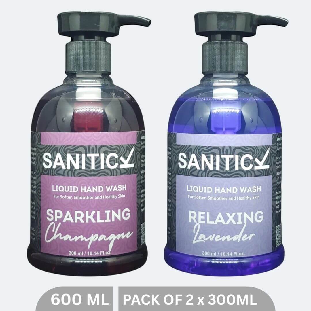 Sanitick Liquid Handwash | Relaxing Lavender & Sparkling Champagne | 600ml (Combo Pack of 2x300ml)