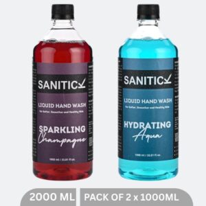 Sanitick Liquid Handwash Refill Pack | Sparkling Champagne & Hydrating Aqua | 2 Litres (Combo Pack of 2x1 Litre)