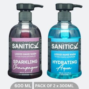 Sanitick Liquid Handwash | Sparkling Champagne & Hydrating Aqua | 600ml (Combo Pack of 2x300ml)