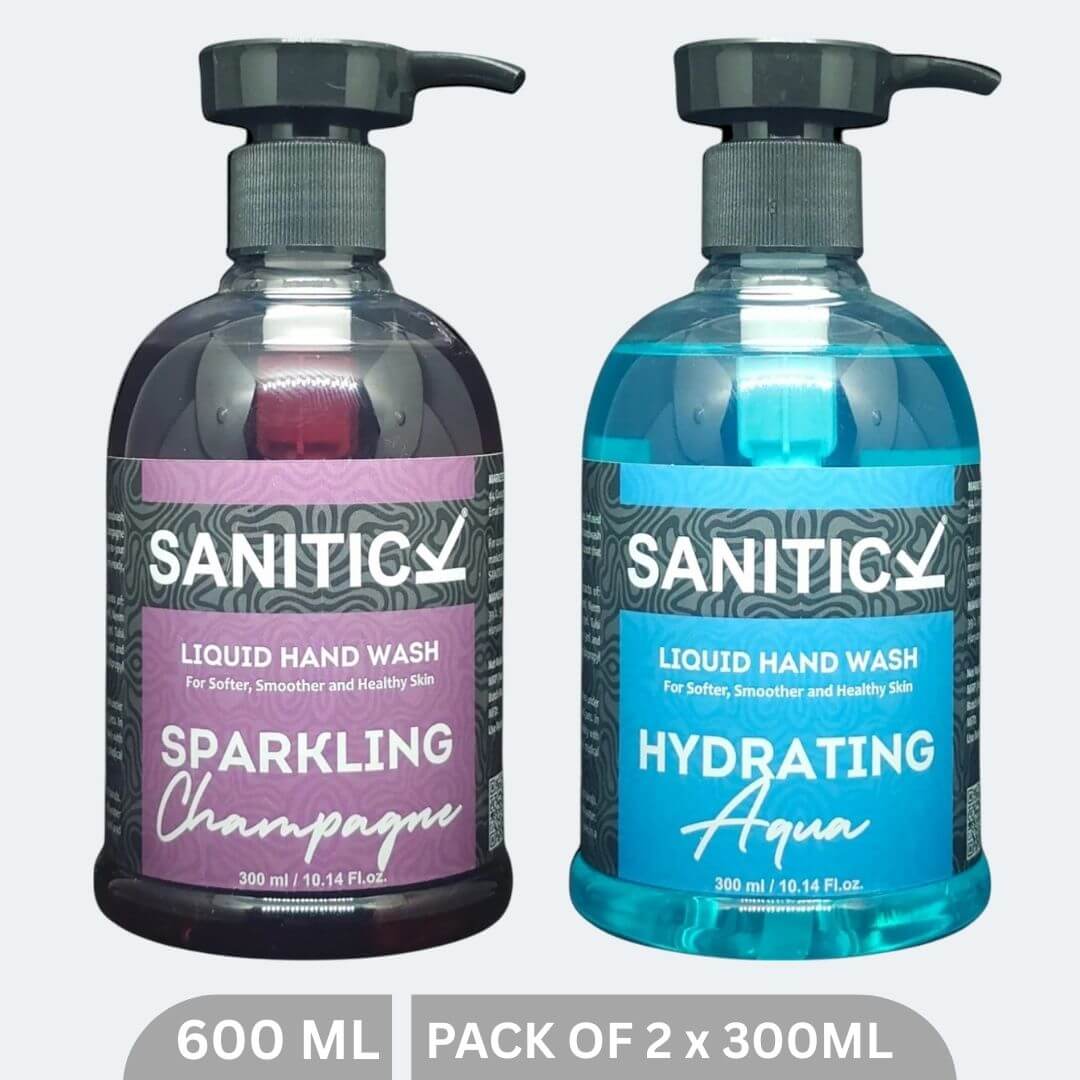 Sanitick Liquid Handwash | Sparkling Champagne & Hydrating Aqua | 600ml (Combo Pack of 2x300ml)