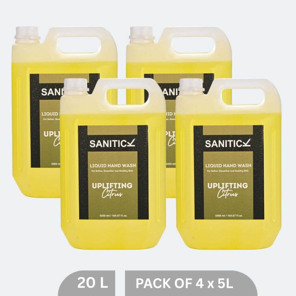Sanitick Liquid Handwash Refill Can | Uplifting Citrus | 20 Litre (Pack of 4x5 Litre)