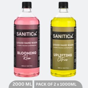 Sanitick Liquid Handwash Refill Pack | Uplifting Citrus & Blooming Rose | 2 Litres (Combo Pack of 2x1 Litre)