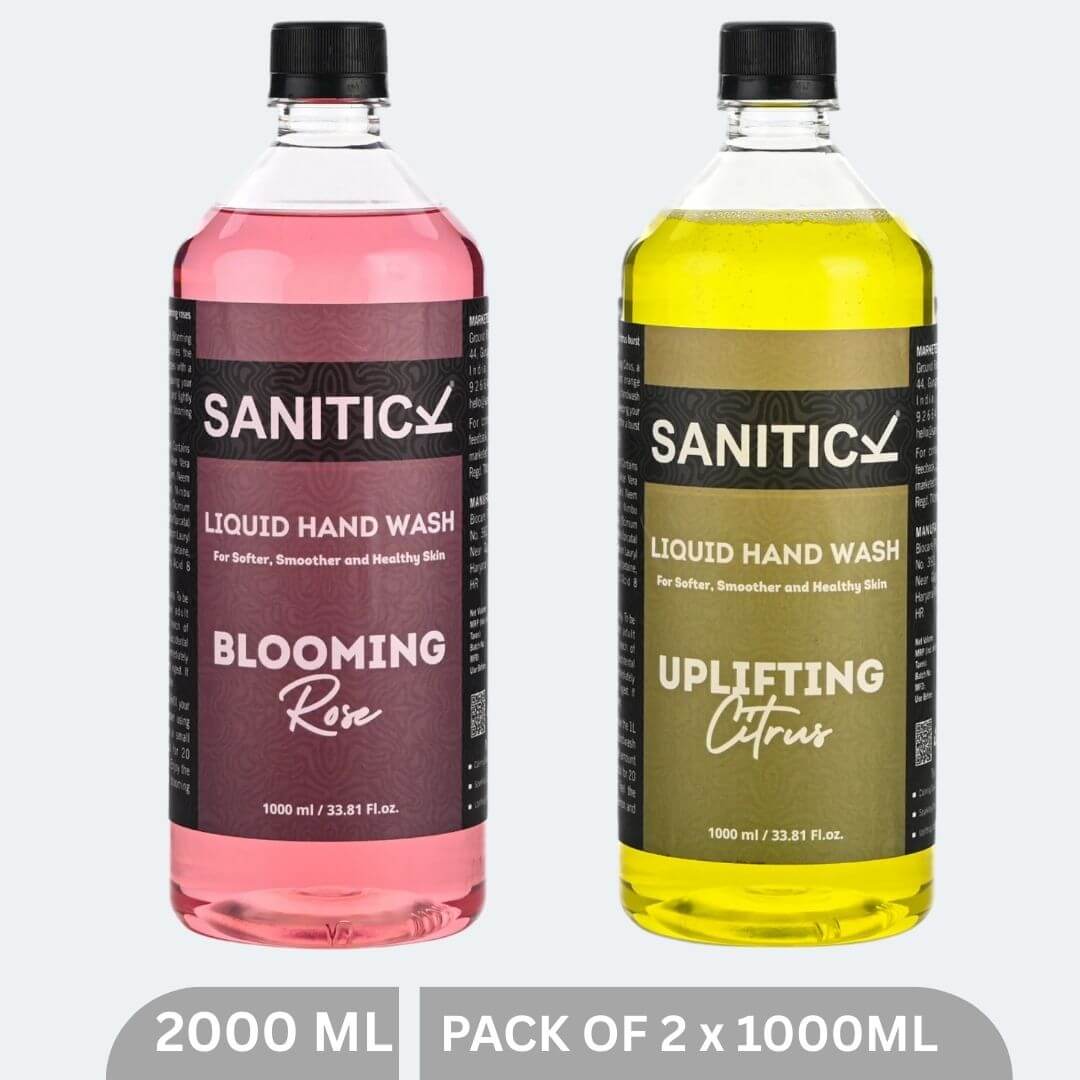 Sanitick Liquid Handwash Refill Pack | Uplifting Citrus & Blooming Rose | 2 Litres (Combo Pack of 2x1 Litre)