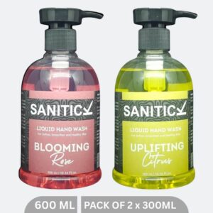Sanitick Liquid Handwash | Uplifting Citrus & Blooming Rose | 600ml (Combo Pack of 2x300ml)