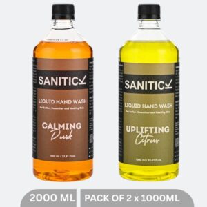 Sanitick Liquid Handwash Refill Pack | Uplifting Citrus & Calming Dusk | 2 Litres (Combo Pack of 2x1 Litre)