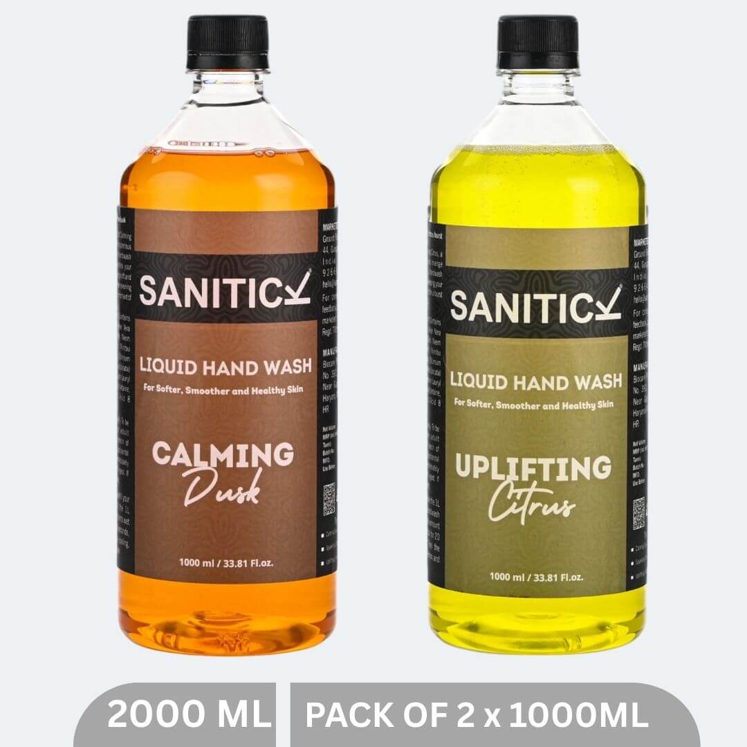 Sanitick Liquid Handwash Refill Pack | Uplifting Citrus & Calming Dusk | 2 Litres (Combo Pack of 2x1 Litre)