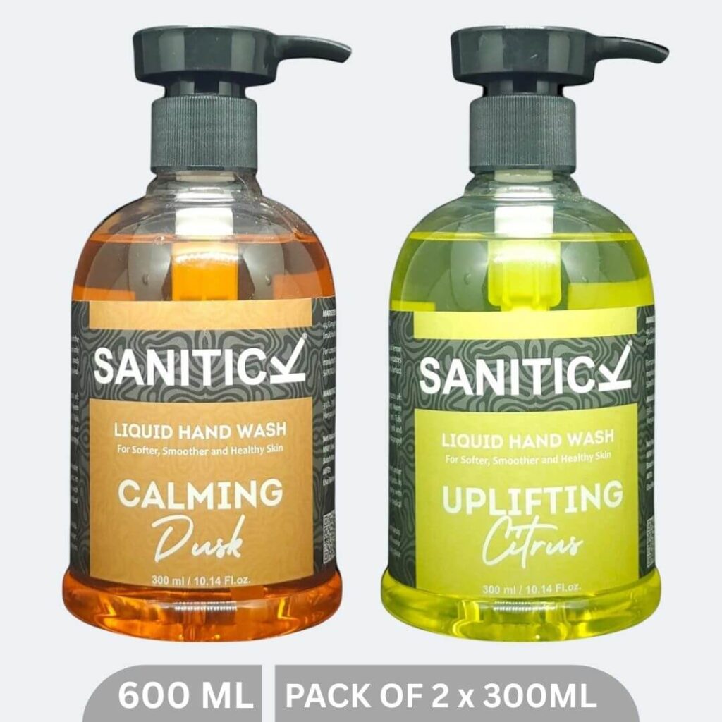 Sanitick Liquid Handwash | Uplifting Citrus & Calming Dusk | 600ml (Combo Pack of 2x300ml)