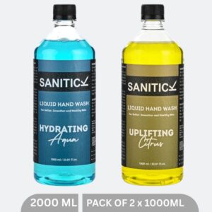 Sanitick Liquid Handwash Refill Pack | Uplifting Citrus & Hydrating Aqua | 2 Litres (Combo Pack of 2x1 Litre)