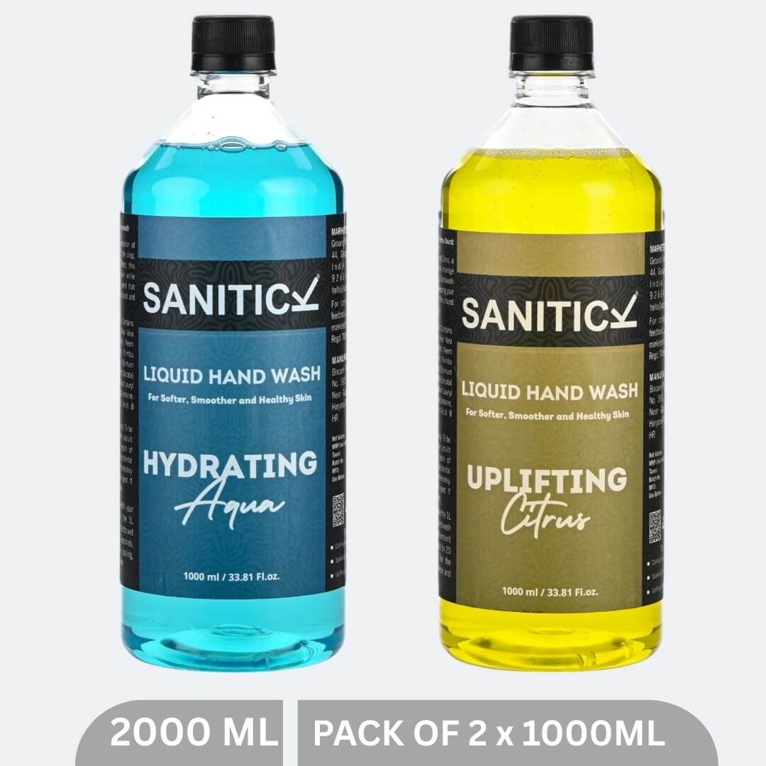 Sanitick Liquid Handwash Refill Pack | Uplifting Citrus & Hydrating Aqua | 2 Litres (Combo Pack of 2x1 Litre)