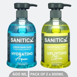 Sanitick Liquid Handwash | Uplifting Citrus & Hydrating Aqua | 600ml (Combo Pack of 2x300ml)