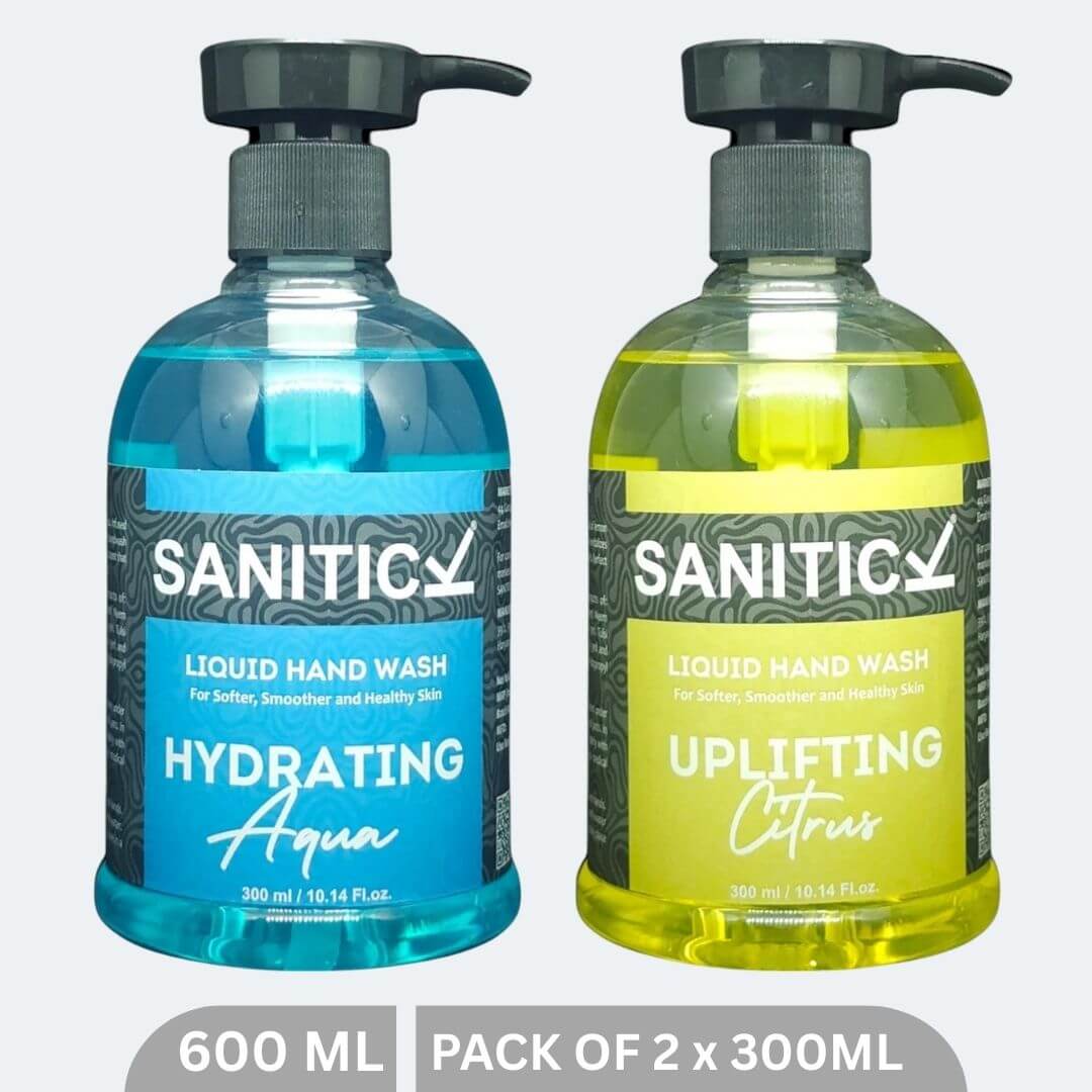 Sanitick Liquid Handwash | Uplifting Citrus & Hydrating Aqua | 600ml (Combo Pack of 2x300ml)