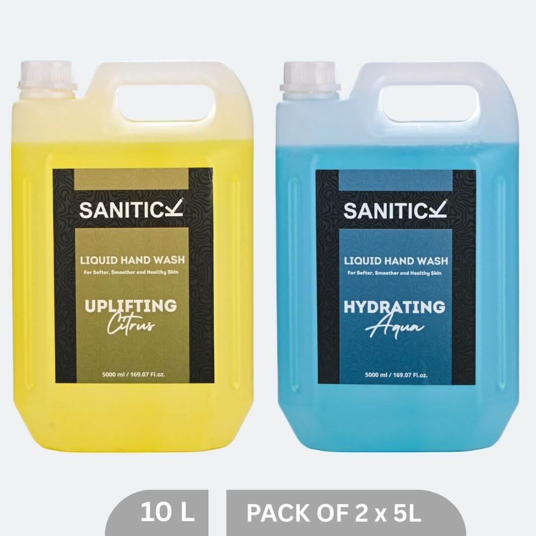 Sanitick Liquid Handwash Refill Can | Uplifting Citrus & Hydrating Aqua | 10 Litre (Combo Pack of 2x5 Litre)