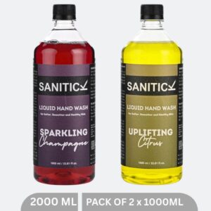 Sanitick Liquid Handwash Refill Pack | Uplifting Citrus & Sparkling Champagne | 2 Litres (Combo Pack of 2x1 Litre)