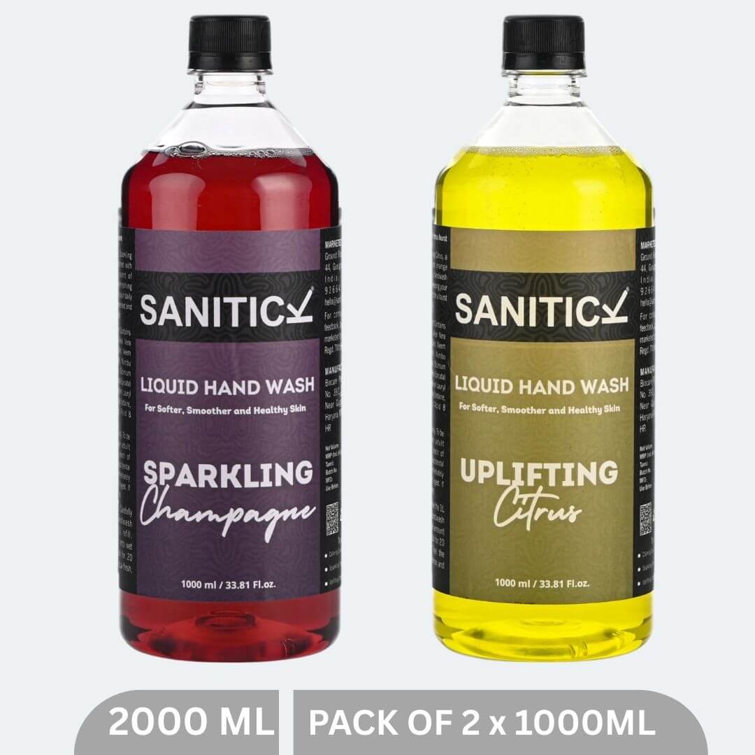 Sanitick Liquid Handwash Refill Pack | Uplifting Citrus & Sparkling Champagne | 2 Litres (Combo Pack of 2x1 Litre)