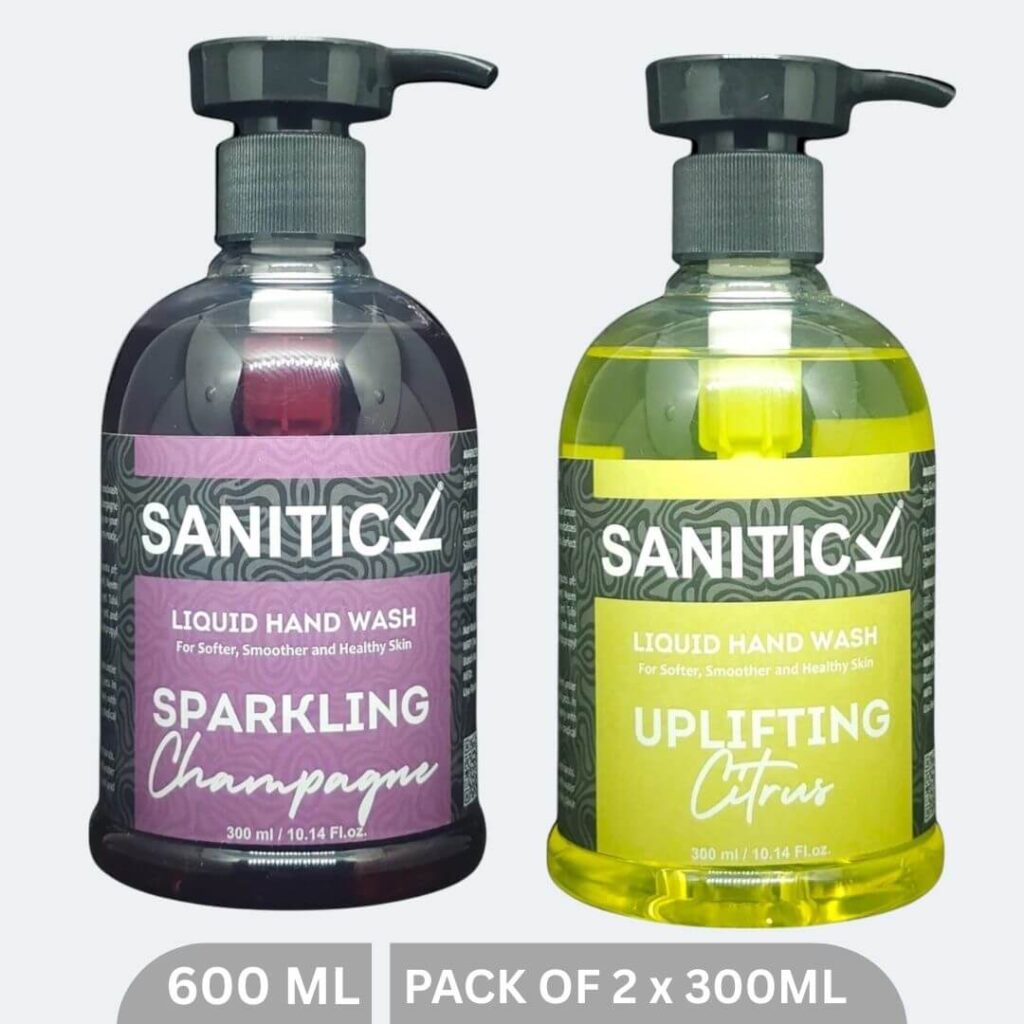 Sanitick Liquid Handwash | Uplifting Citrus & Sparkling Champagne | 600ml (Combo Pack of 2x300ml)